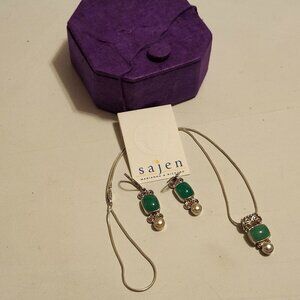 STUNNING SAJEN Chrysoprase and Pearl Silver Pendant and Earring Set BNIP 925
